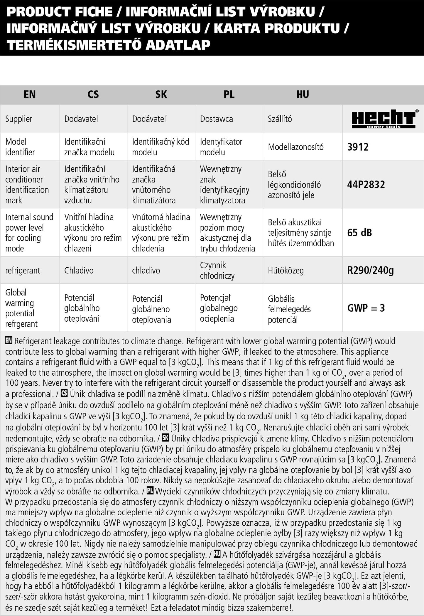 Climatiseur portable - HECHT 3912